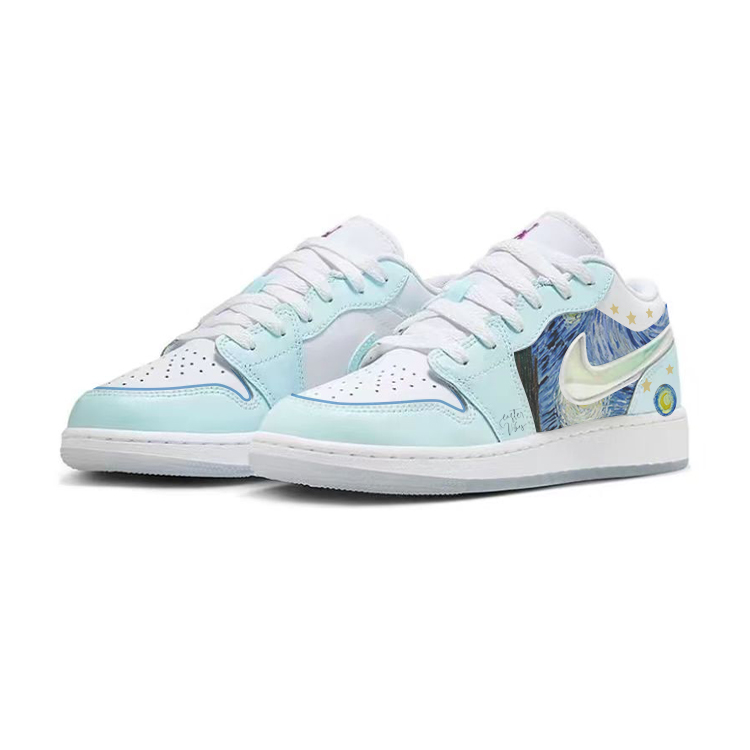 Jordan Air Jordan 1 Slip-Resistant Breathable Moisture-Wicking Low-Top Vintage Basketball Shoes GS White Blue купить в интернет-магазине Yoocart с быстрой доставкой по России.