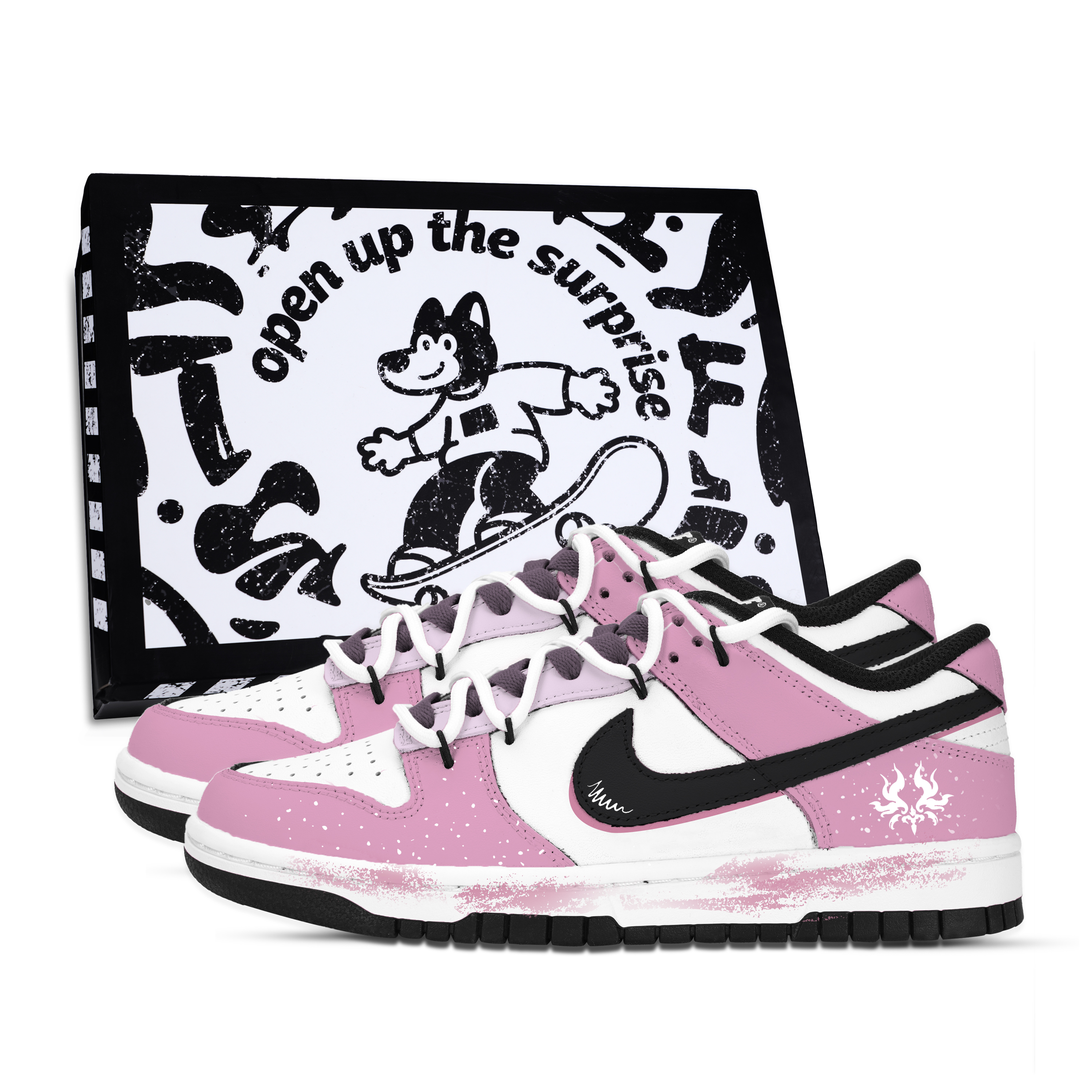 Nike Dunk Ancient Impressions Abrasion Resistant Low top Skateboard Shoes Unisex Pink Black White