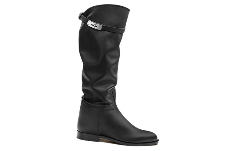 HERMES Jumping Knee high Boots Women's Black