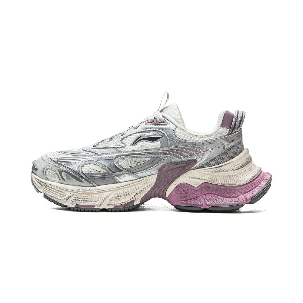 LiNing Star Cushioning Abrasion Resistant Breathable Low Top Chunky Sneakers Women's Ivory Silver