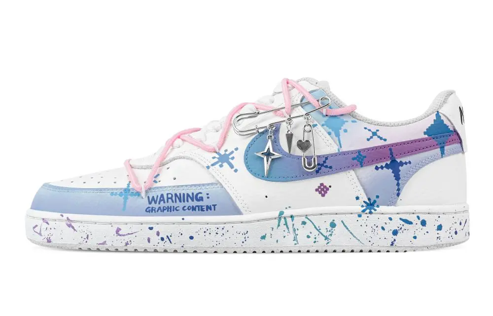 Nike Court Vision 1 Cluster Of Sparkling Stars Abrasion Resistant Low top Skateboard Shoes Men's Blue White