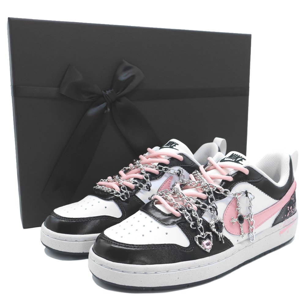 Nike Court Borough Skateboard Shoes Women's Low-Top Black White Pink