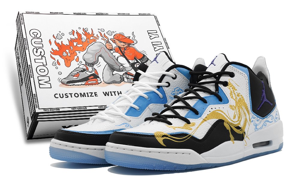 Jordan Courtside 23 Concord Cushioned Slip-Resistant Low-Top Vintage Basketball Shoes Men's White Black Blue Gold