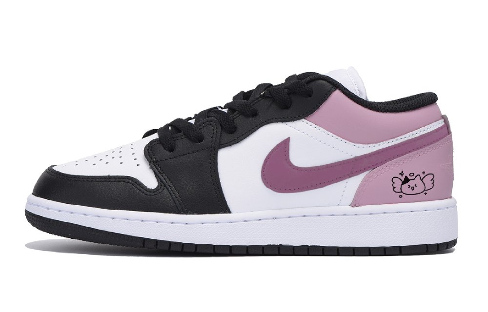 Jordan Air Jordan 1 Puppy Fragment Anti-Slip Wear-Resistant Low-Top Vintage Basketball Shoes Men's Black Pink
