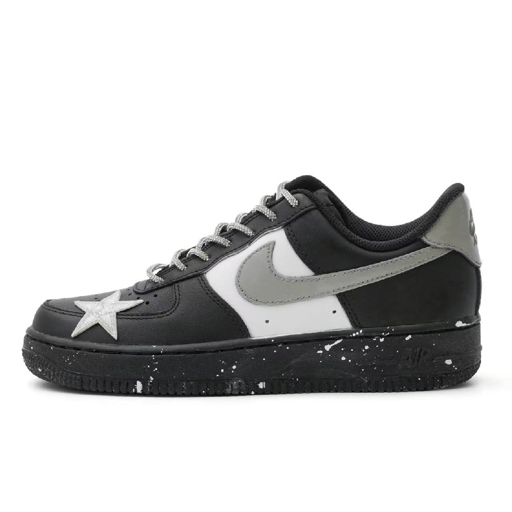 Nike Air Force 1 Low Low-Top Skateboard Shoes Unisex Black White Silver