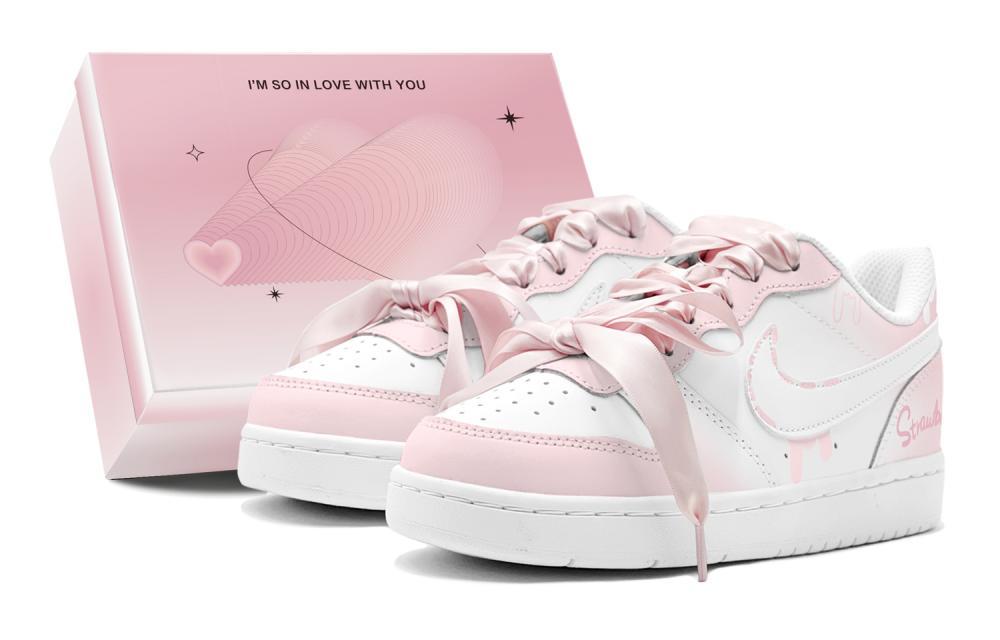 Nike Court Borough Strawberry Sweetheart Sweet Style Girl's Heart Slip-Resistant Low-Top Skateboard Shoes GS Pink