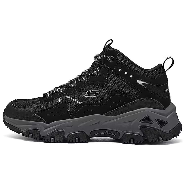Skechers OUTDOOR Breathable Support Height Increasing Rebound Mid-Top Casual Shoes Women's Black Gray Color