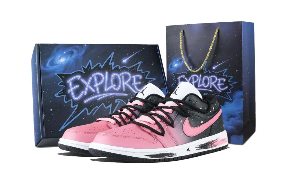 Jordan Air Jordan 1 Sweet Starlight Box Low top Vintage Basketball Shoes Unisex Pink Black