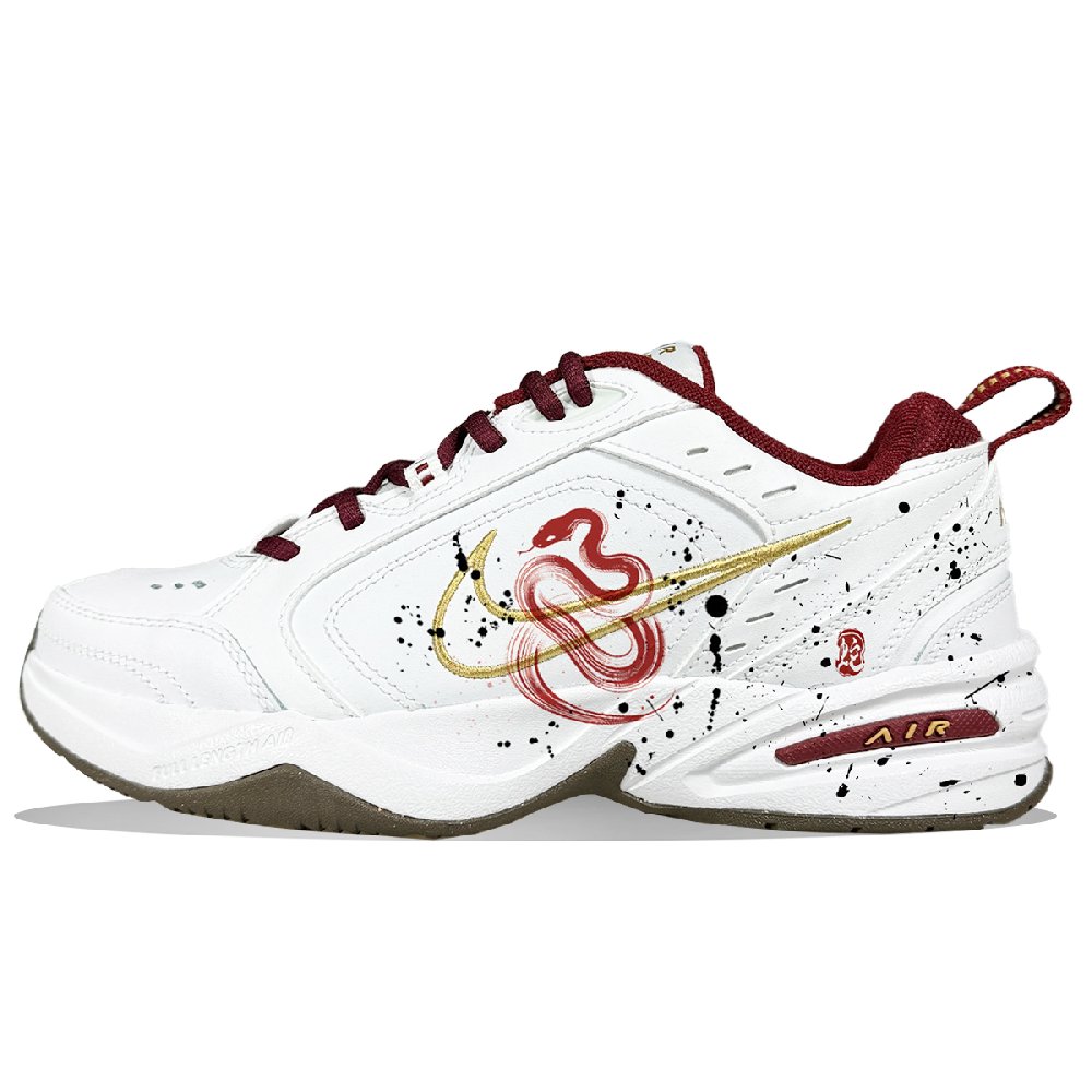 Nike Air Monarch 4 Anti-Slip Wear-Resistant Low-Top Casual Shoes Unisex Red Black White