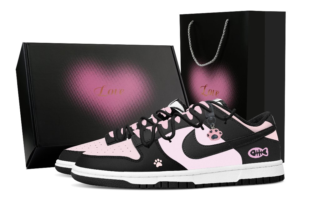 Nike Dunk Wet Magic Puppy, Heart Box Abrasion Resistant Low top Skateboard Shoes Men's Black Pink