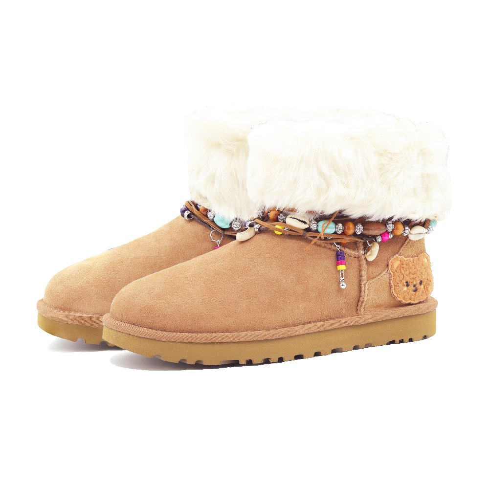 UGG CLASSIC MINI Mocha Bear New Joy Box Warm And Water-Resistant Short Snow Boots Women's Brown