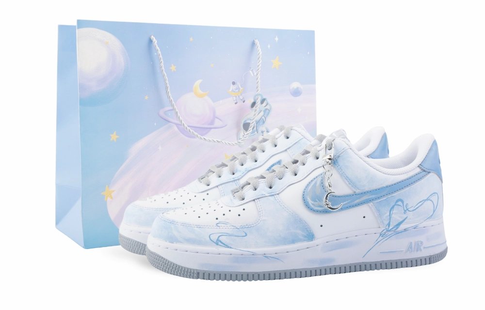 Nike Air Force 1 Drippy Ocean's Heart Cushioning Low top Skateboard Shoes Men's Light Blue