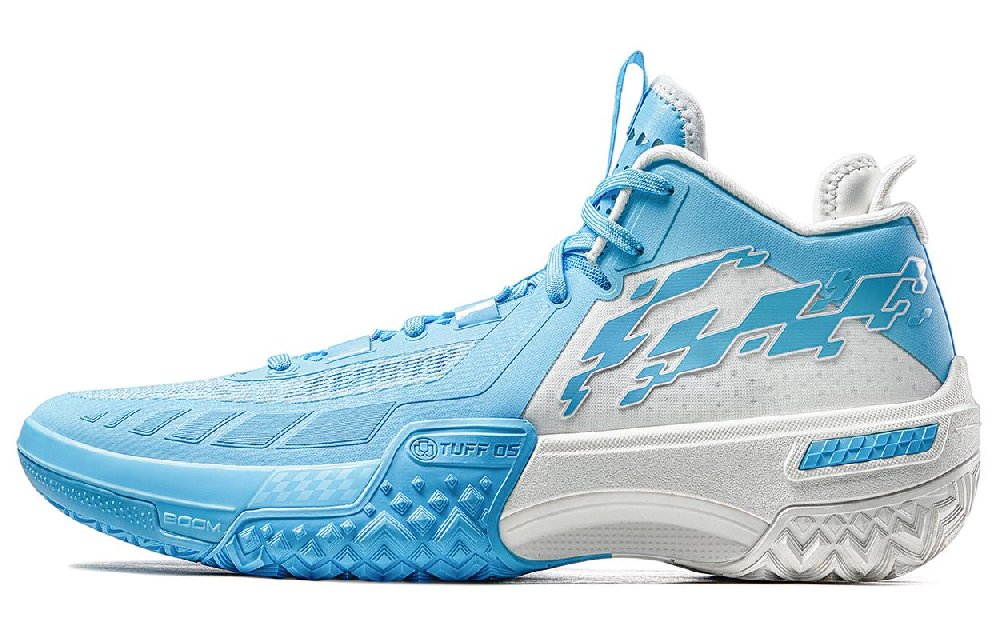 LiNing Shudder Cushioning Slip Resistant Lightweight Rebound High Top Basketball Shoes Men's Blue White