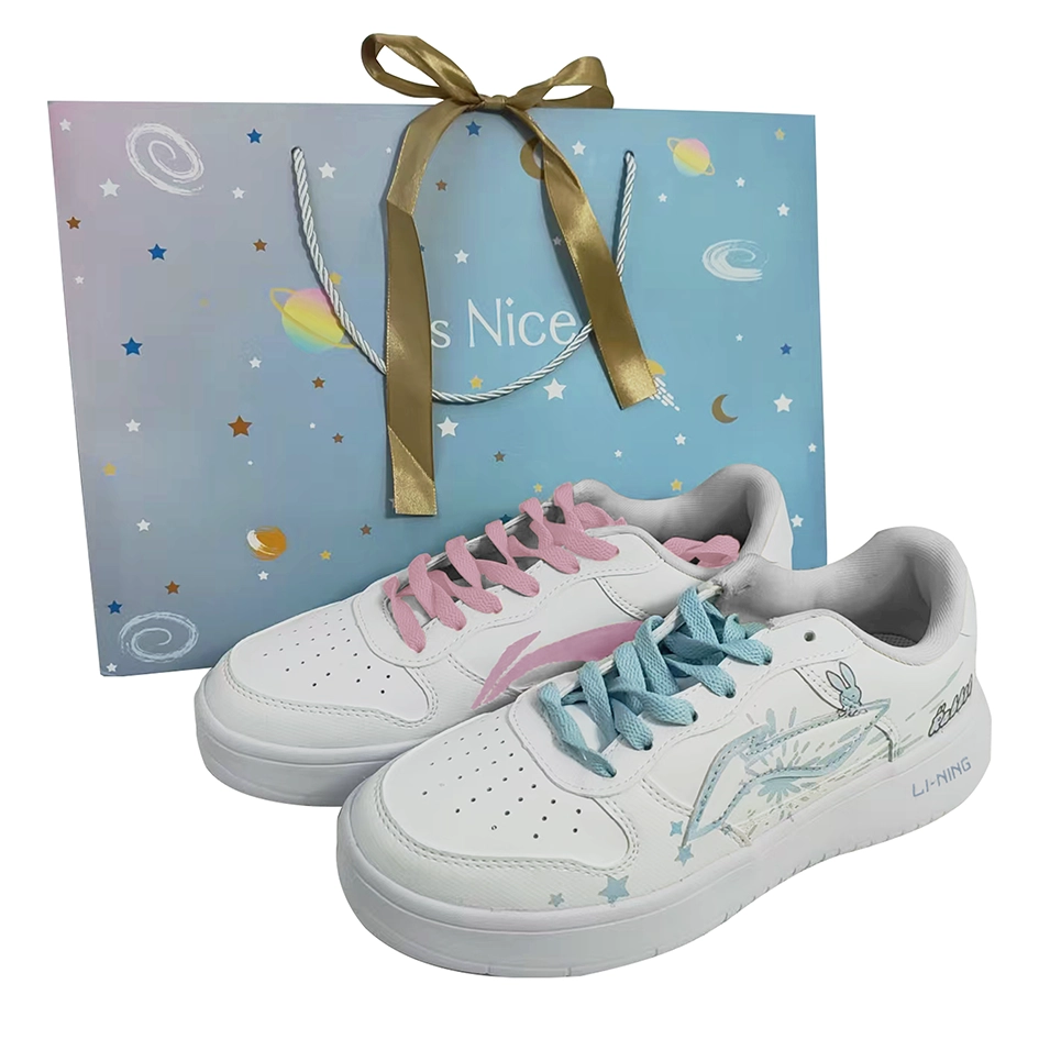 LiNing Pontoon Boats Slip Resistant Cushioning Height Increasing Low top Skateboard Shoes Unisex Blue Pink Mismatched