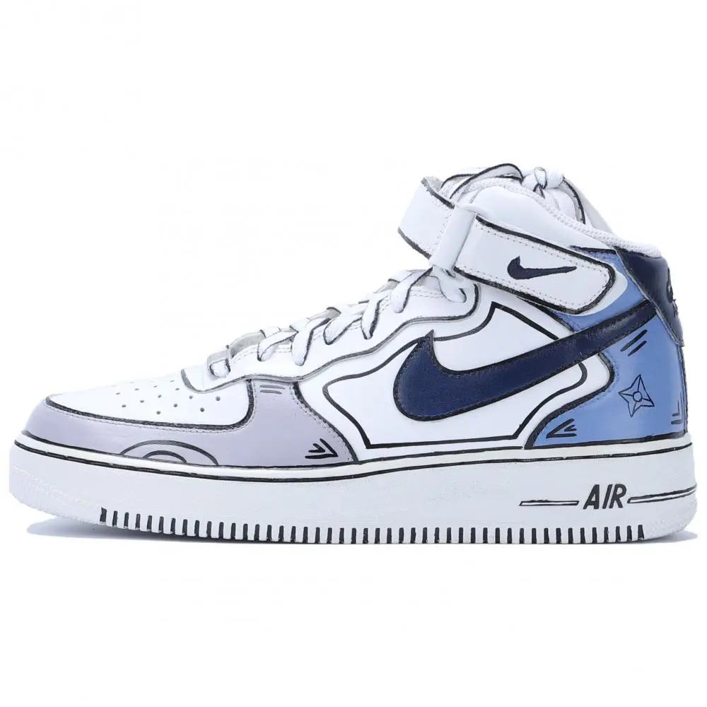 Nike Air Force 1 Mid Top Skateboard Shoes Men's White Blue