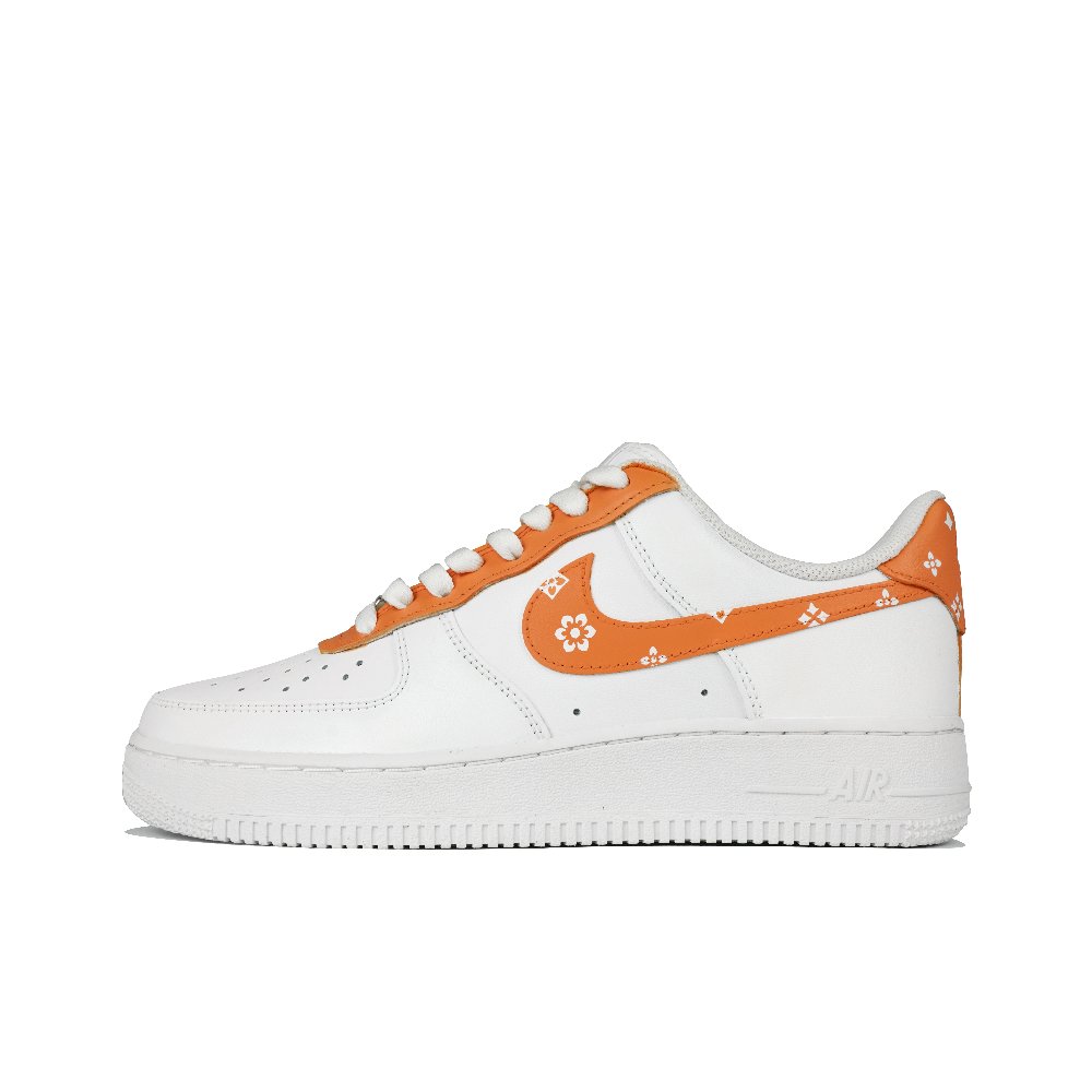 Nike Air Force 1 Low Top Skateboard Shoes Men's White Orange