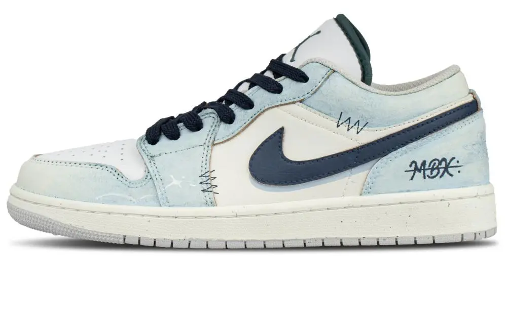Jordan Air Jordan 1 Cushioning Lightweight Low top Vintage Basketball Shoes Unisex Blue