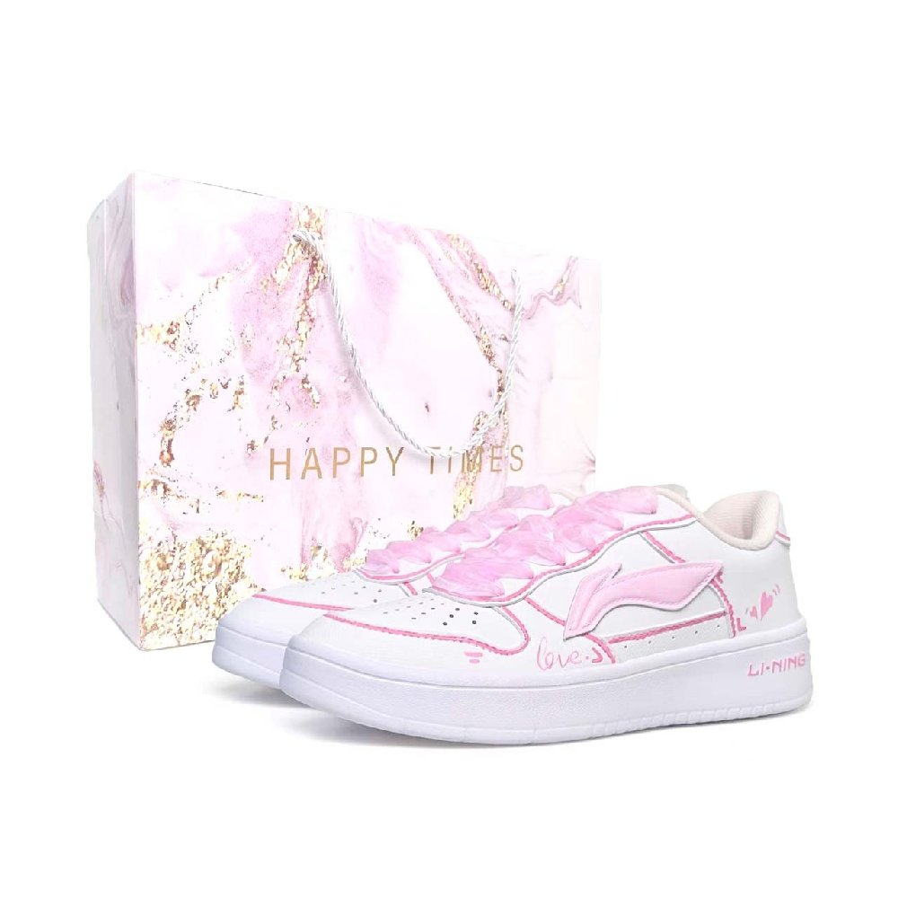 LiNing Pontoon Boats Slip Resistant, Lightweight, And Breathable Low Top Skateboard Shoes Unisex White Pink