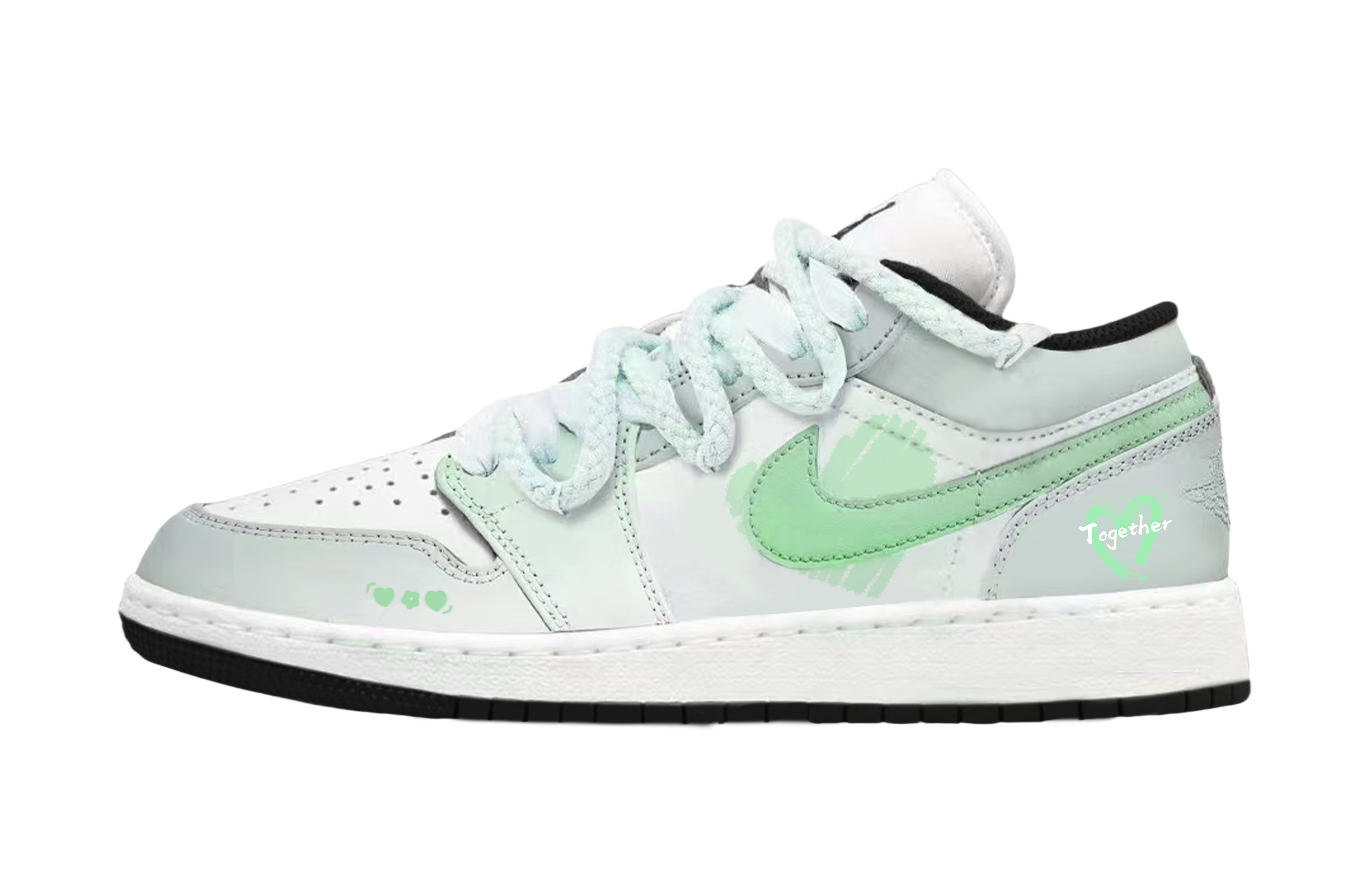 Jordan Air Jordan 1 Abrasion Resistant Low Top Vintage Basketball Shoes Unisex Sweet Green