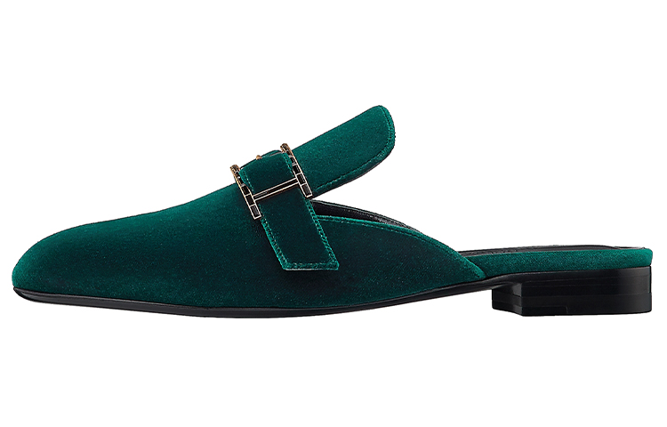 HERMES Beauty Closed Toe Slippers Women's Green