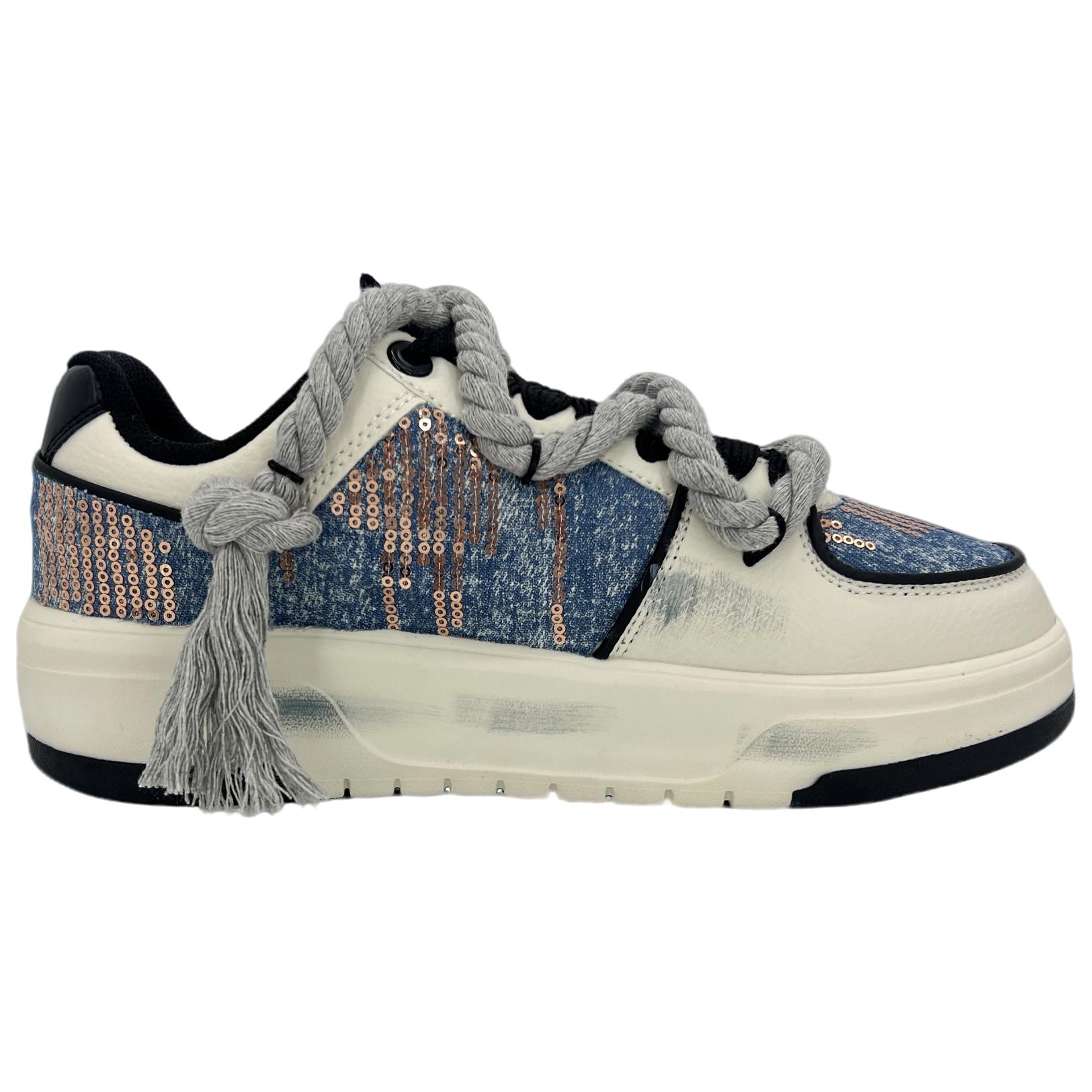 MLB Chunky Liner Anti-Slip Wear-Resistant Low-Top Skateboard Shoes Unisex Beige Blue