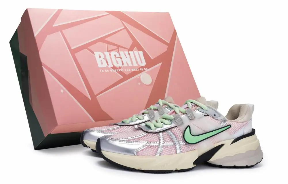 Nike V2K Run Anti Slip Wear Resistant Low Top Casual Running Shoes Women's Silver Pink Green