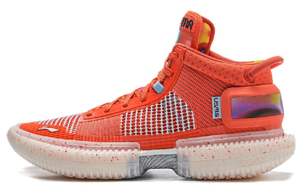 LiNing Badfive 3 Ultra Neon Cushioned Slip-Resistant Mid-Top Basketball Shoes Bright Tomato Red