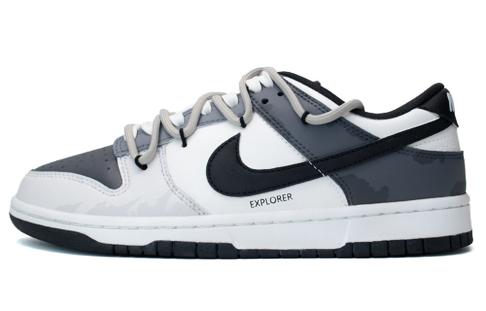 Nike Dunk Low Wood Grain Anti-Slip Wear-Resistant Low-Top Skateboard Shoes Unisex Black White Gray