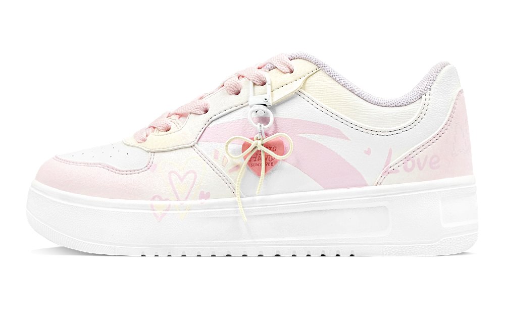 Anta Relaxed Sweet Heart Sunshine Abrasion Resistant Shock Absorbers Low Top Skateboard Shoes Women's Pink Yellow