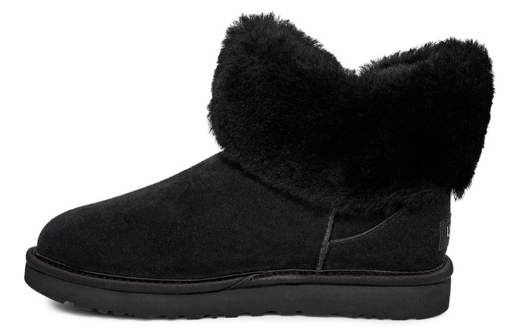 UGG Cinched Fur Mini Snow Boots Black Women's