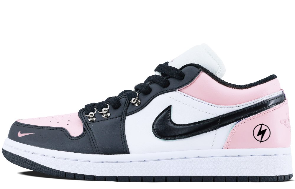 Jordan Air Jordan 1 Slip Resistant And Abrasion Resistant Coverage Low Top Vintage Basketball Shoes Unisex Black Pink