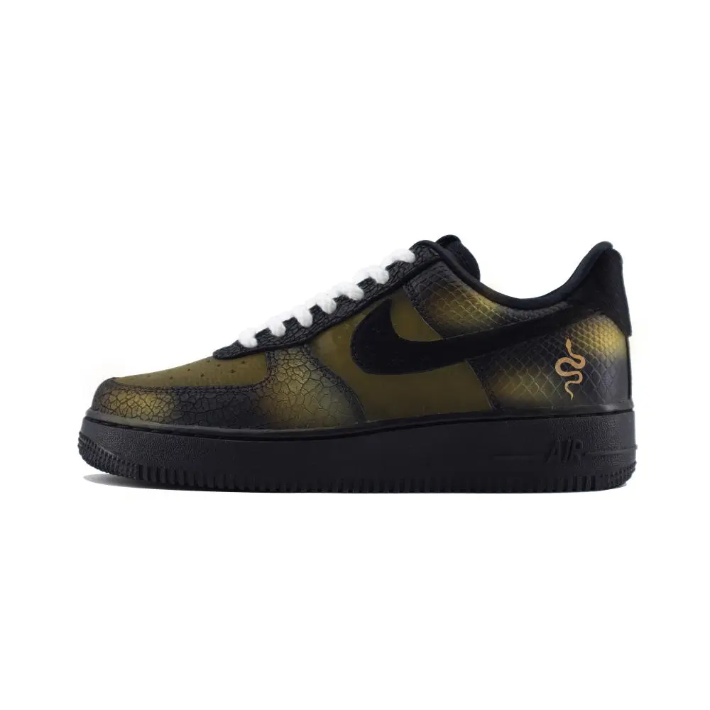 Nike Air Force 1 LOW'Black Animai' Abrasion Resistant Low top Skateboard Shoes Unisex Black Gold
