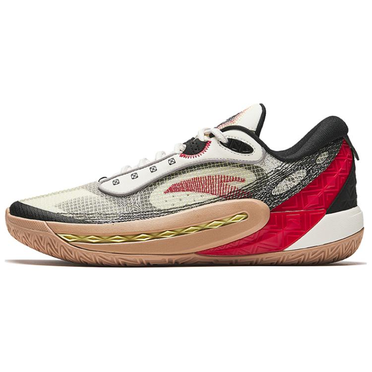 ANTA Tide 6 Basketball Shoes Men Low-Top Ivory White Black/Classic Red