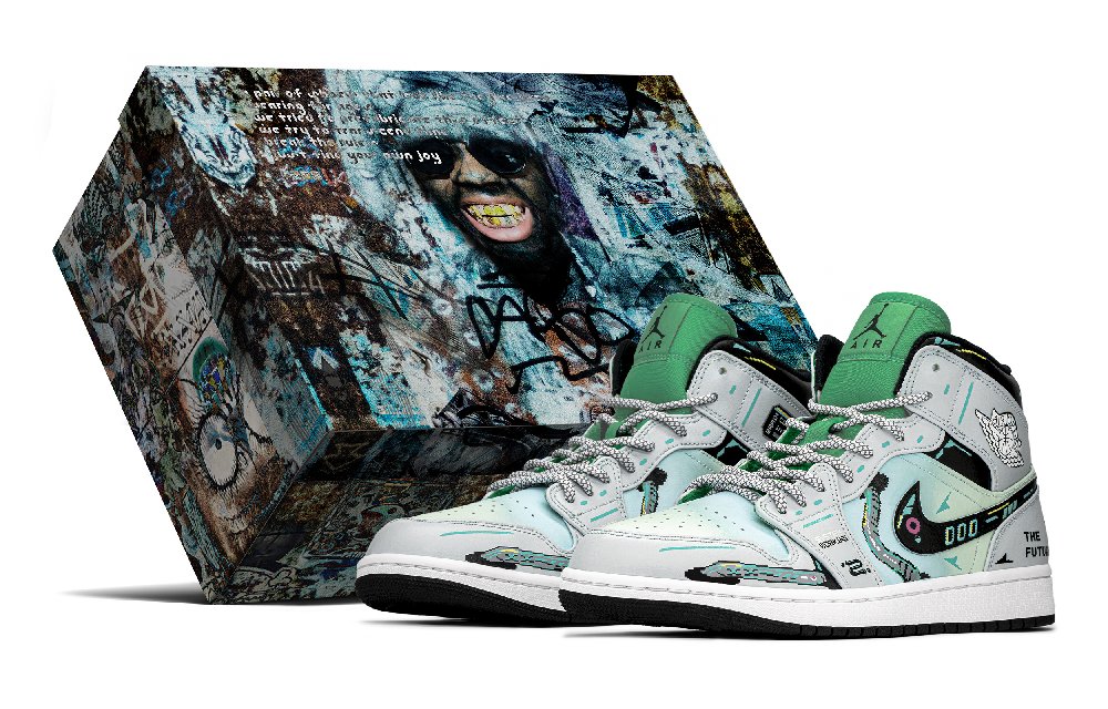 Jordan Air Jordan 1 Slip Resistant High Top Vintage Basketball Shoes Men's Blue Green