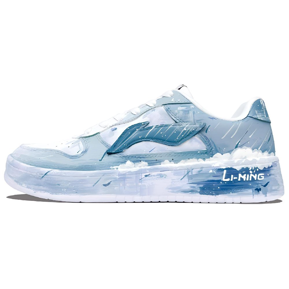 LiNing Pontoon Boats Slip-Resistant Cushioning Wear-Resistant Low-Top Skateboard Shoes Men's Autumn Wave Blue