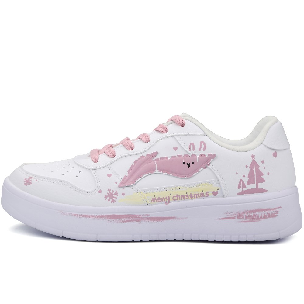 LiNing Pontoon Boats Anti-Slip Wear-Resistant Low-Top Skateboard Shoes Unisex White