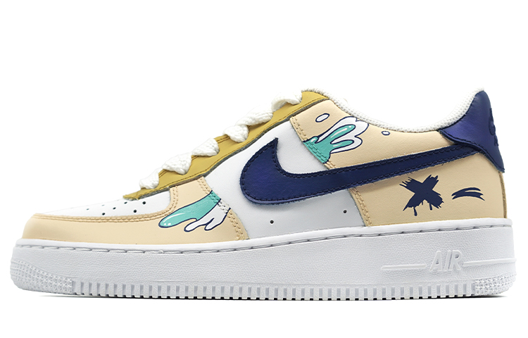 Nike Air Force 1 Anti Slip Wear Resistant Low Top Skateboard Shoes Men's Yellow Blue/Green