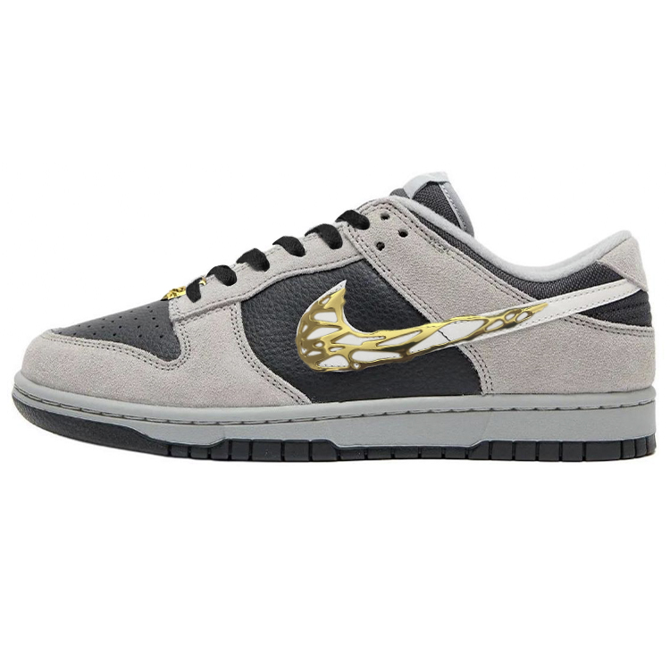 Nike Dunk Wear-Resistant Low-Top Skateboard Shoes Unisex Gray Gold