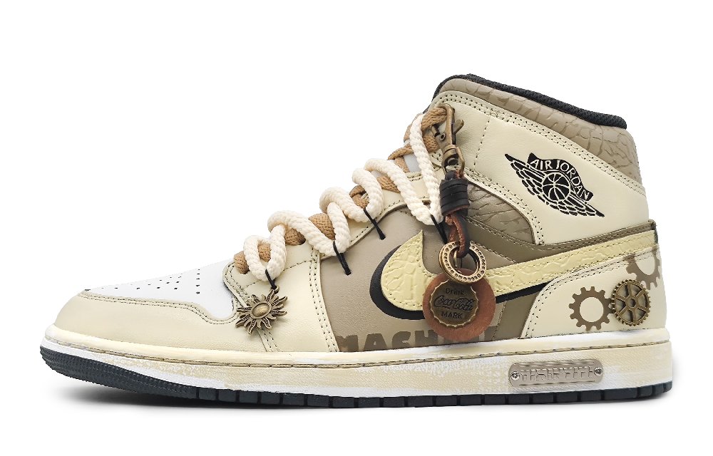 Jordan Air Jordan 1 Mid Mid-Top Vintage Basketball Shoes GS Beige