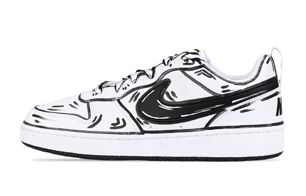 Nike Court Borough Comic World Low Top Skateboard Shoes GS Black White