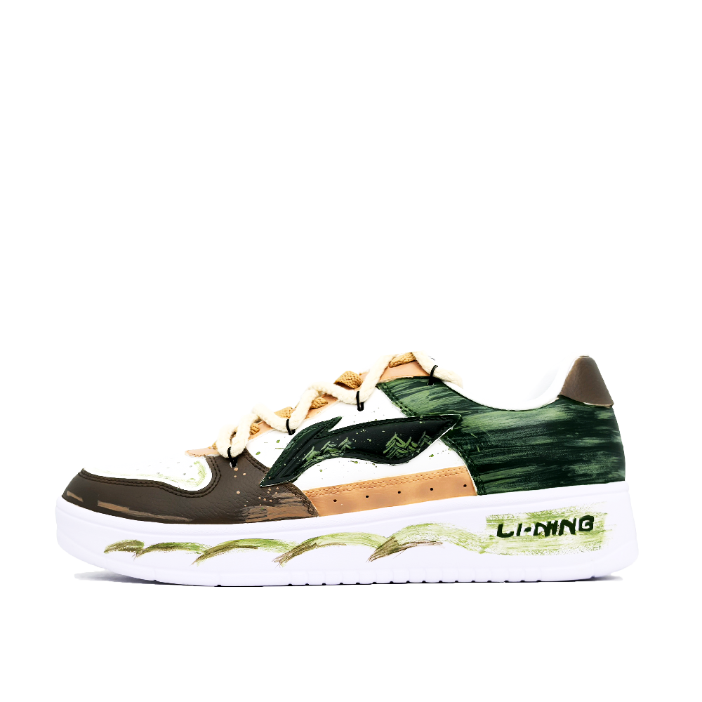 LiNing Pontoon Boats Coverage Cushioning Abrasion Resistant Low Top Skateboard Shoes Men's White Brown Green