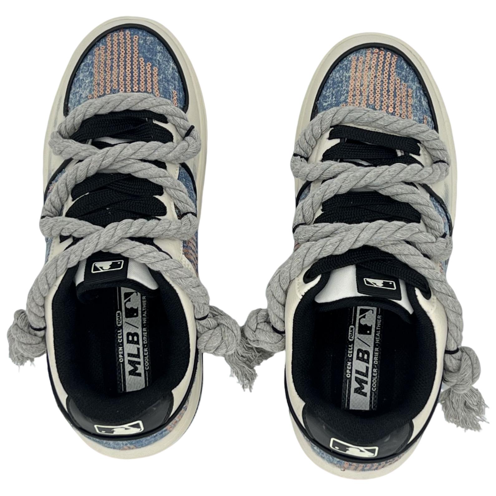 MLB Chunky Liner Anti-Slip Wear-Resistant Low-Top Skateboard Shoes Unisex Beige Blue