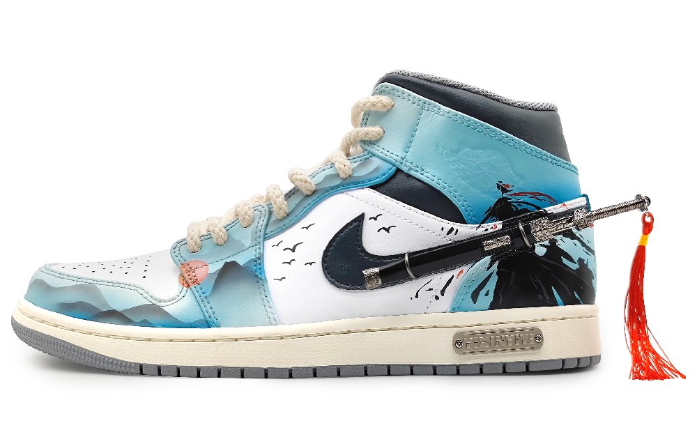 Jordan Air Jordan 1 Mid Mid-Top Vintage Basketball Shoes Men's Ink Wash Blue