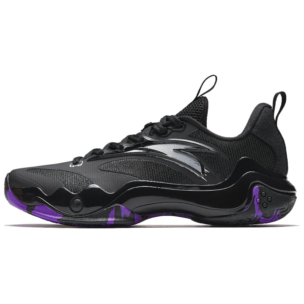 Anta Shock Wave 4 Anti-Slip And Wear-Resistant Breathable Low-Top Basketball Shoes Men's Black Silver Purple