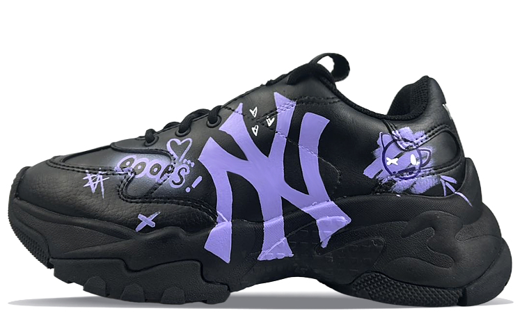 MLB Big Ball Chunky Wear-Resistant Height Increasing Low-Top Chunky Sneakers Unisex Black Purple