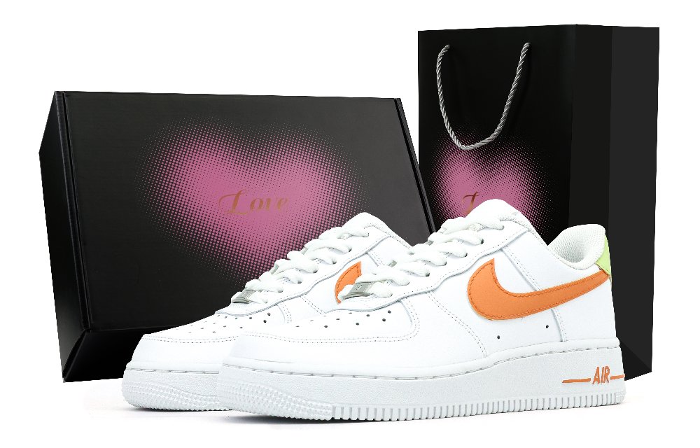 Nike Air Force 1 Low Top Skateboard Shoes Men's White Orange