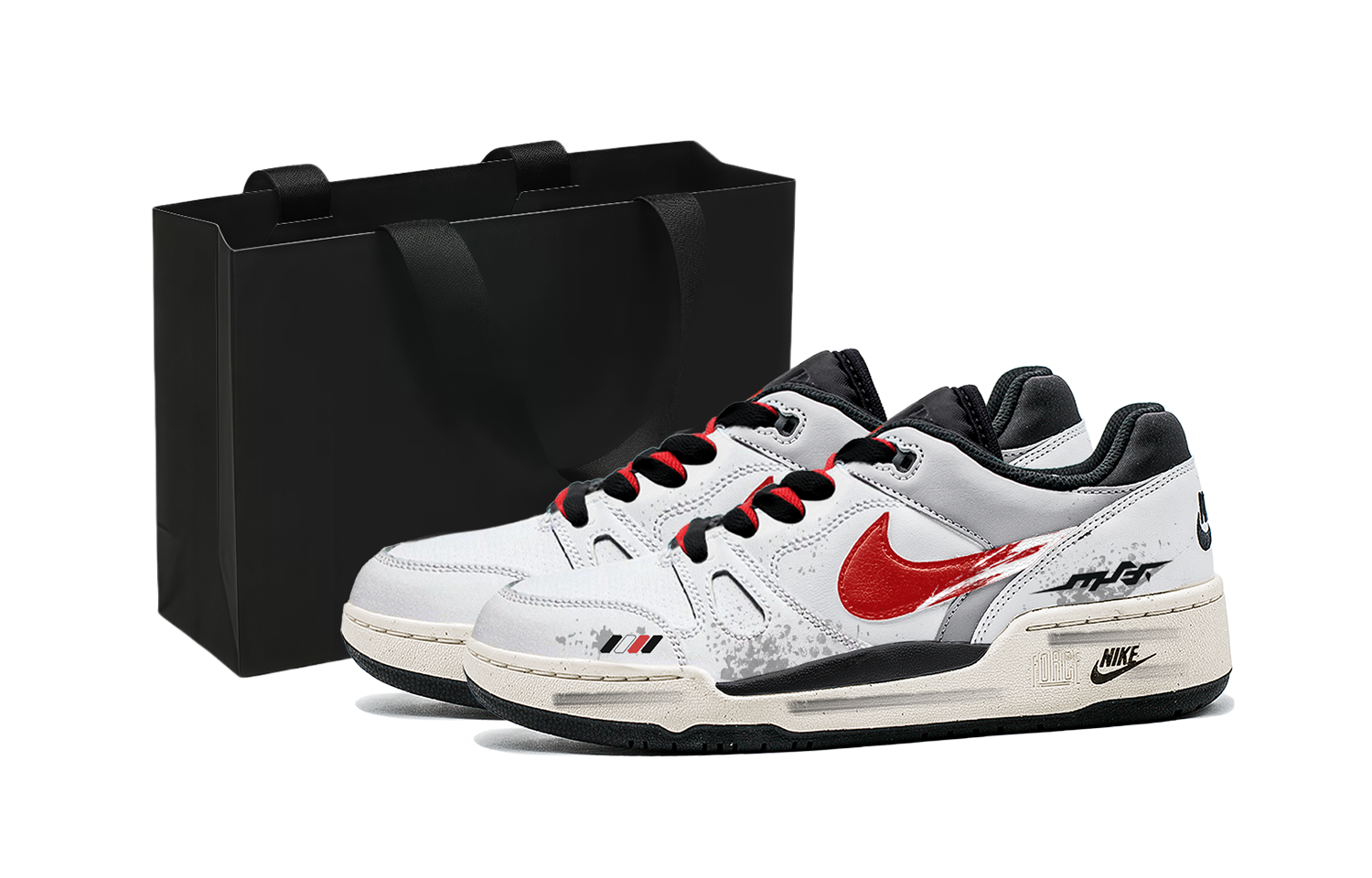 Nike Full Force Versatile Streetwear Style Cushioning, Wear Resistant Low top Skateboard Shoes Men's Black Red