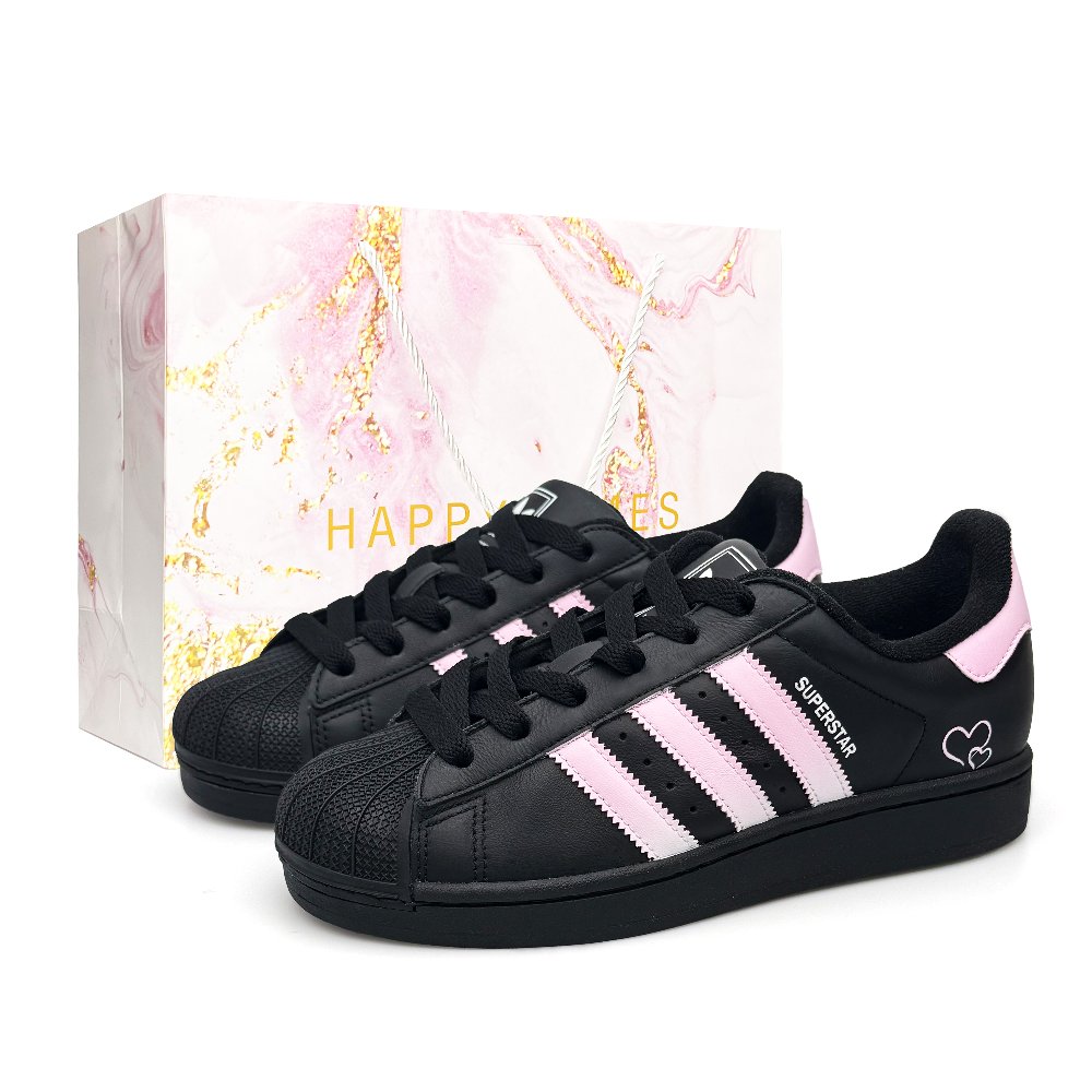 Adidas Originals Superstar 2 Skateboard Shoes Unisex Low Top Black/White/Pink