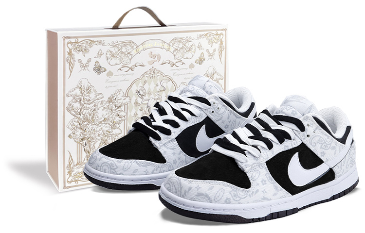 Nike Dunk Low Top Skateboard Shoes Women's Black White Gray Special Gift Box
