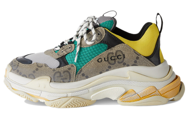 GUCCI x Balenciaga Triple S Wear-Resistant Low-Top Chunky Sneakers Men's Khaki Brown